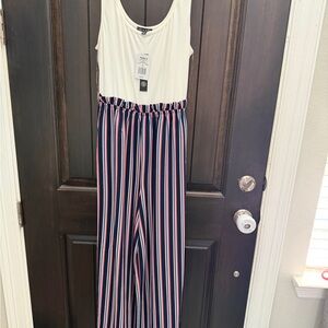 As U Wish White and Multicolor Striped Jumpsuit